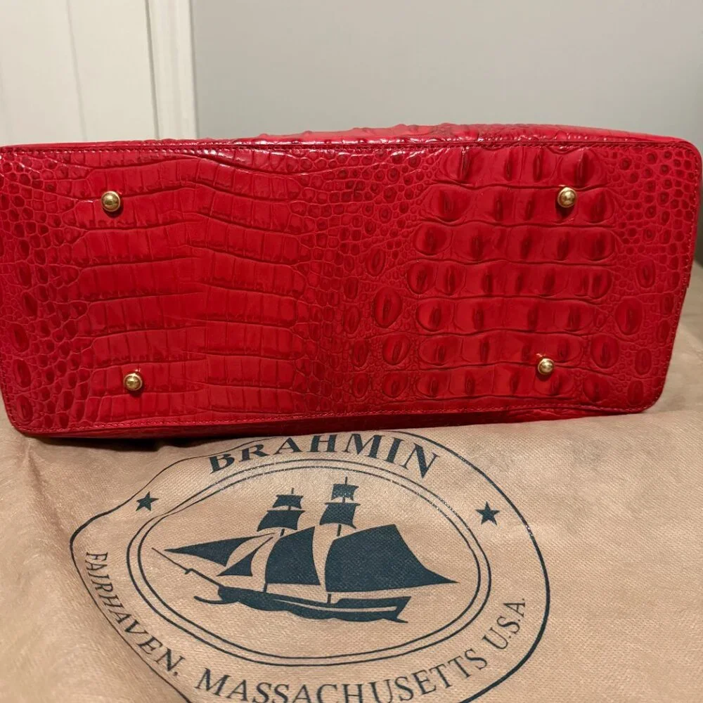 Brahmin Anytime Medium Party Red Croc Embossed Soft Leather Tote BRAND NEW - Picture 4 of 4
